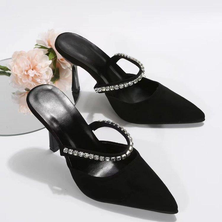 

Sharp Pointed High-heeled Women s Shoes With Rhinestone Toe Cap Slippers 35 чёрный