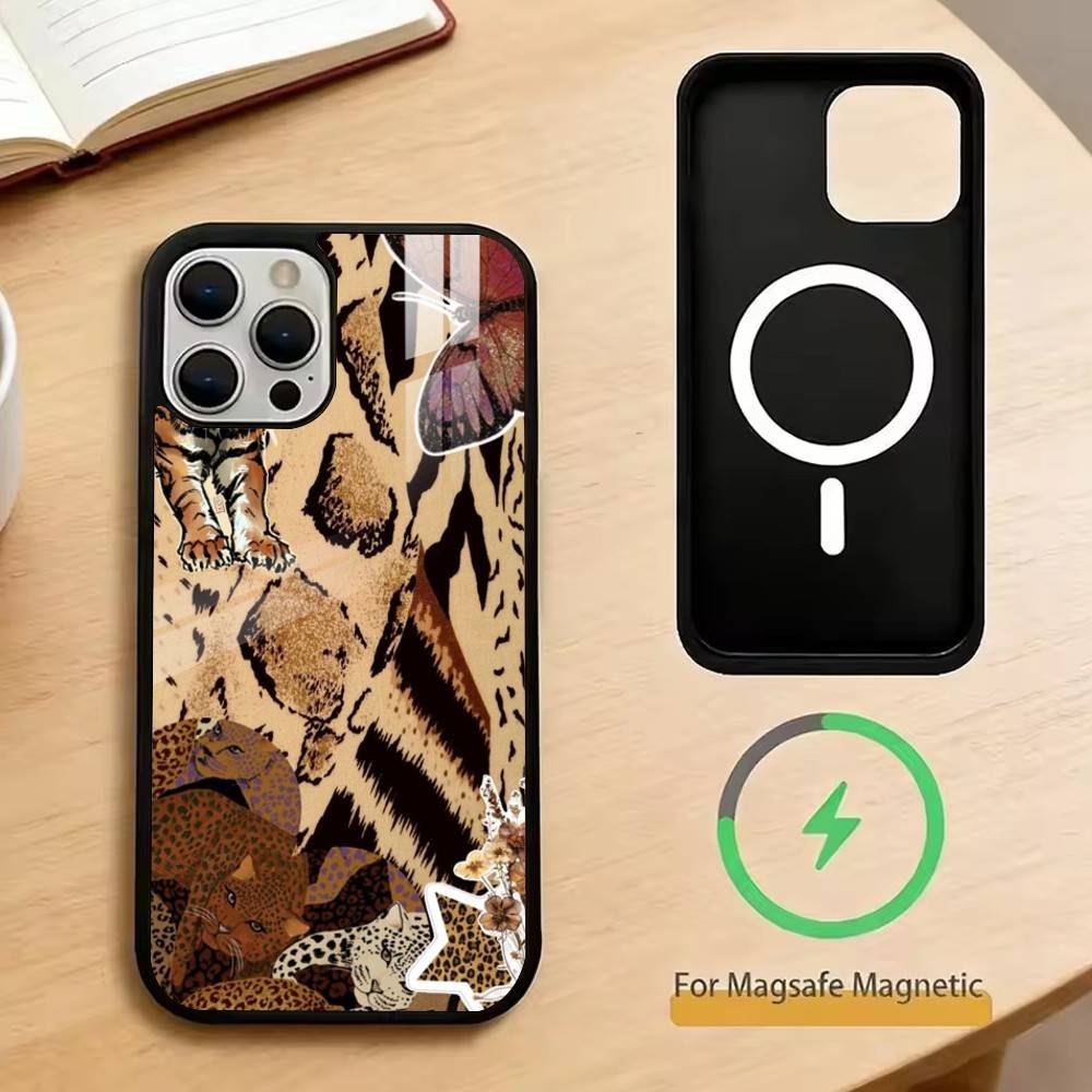 Leopard Print Tiger Skin   Phone Case For iPhone17,16,15,14,13,12,11 Plus,Pro Magnetic For Magsafe Wireless Charging