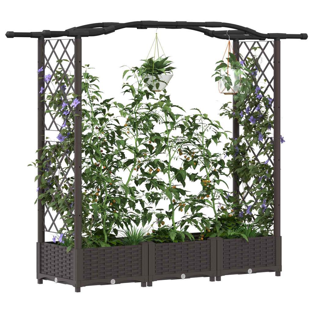 Elevated Planter with Trellis and Hanging Roof Brown 169 X 40 X 125 Cm PP