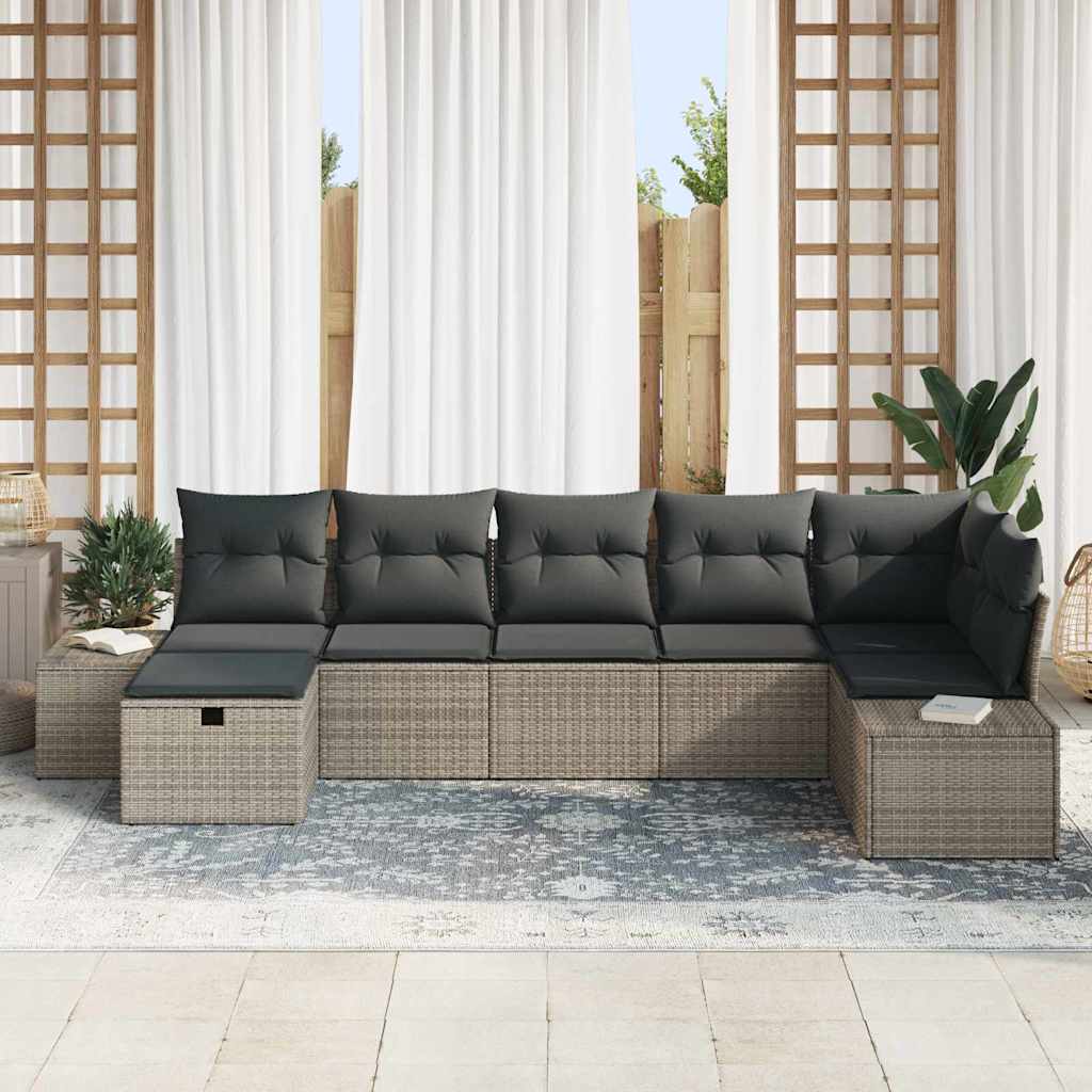 7 Piece Grey Garden Sofa Set with Cushions