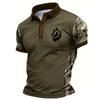 American Men's Summer Camouflage Wolf Moon Print Comfortable and Breathable Polo Short Sleeved T-Shirt Outdoor Casual Top
