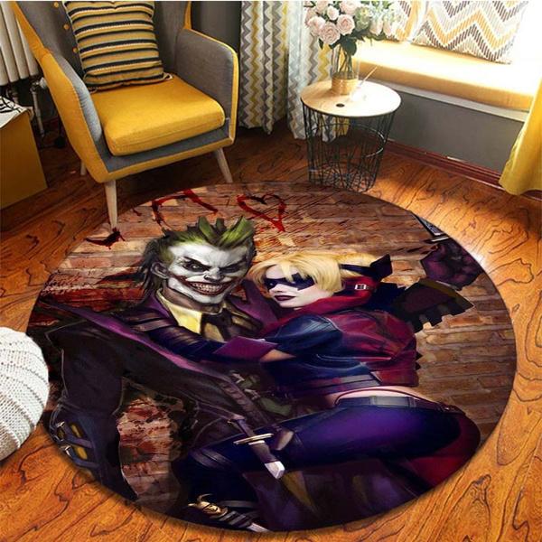 Horror Movie Character Joker Pattern Round Carpet Area Rug Nordic 3D Joker Clown Carpet Cartoon Carpet Dining Room Decor