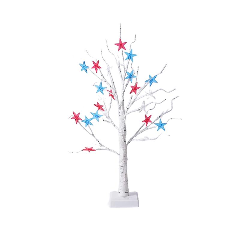 

Good-1Set USB/Battery Operated Light Patriotic Decor Tree Memorial Day Decorations With 24 Red White Blue LED Star Lights