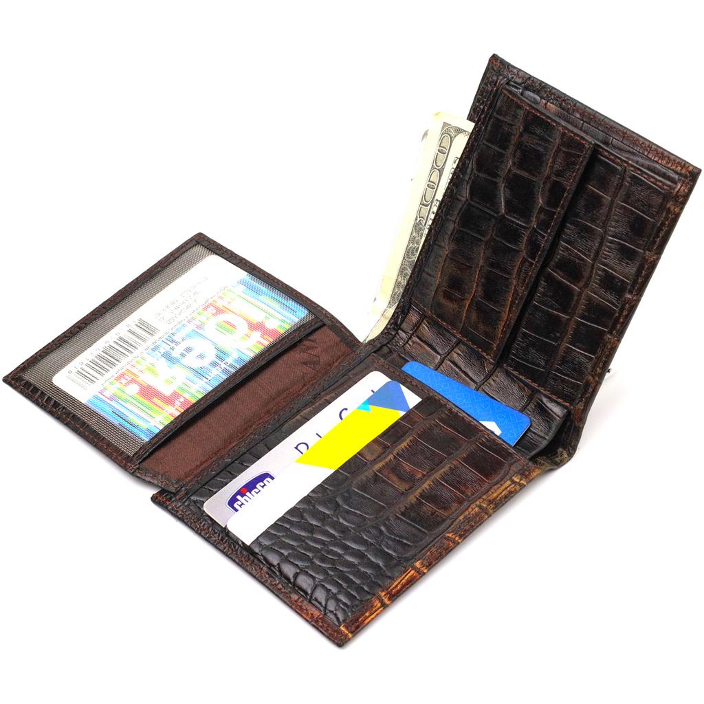 Original Men's Wallet Made of Genuine Textured Leather with Crocodile Embossing CANPELLINI 21784 Dark Brown