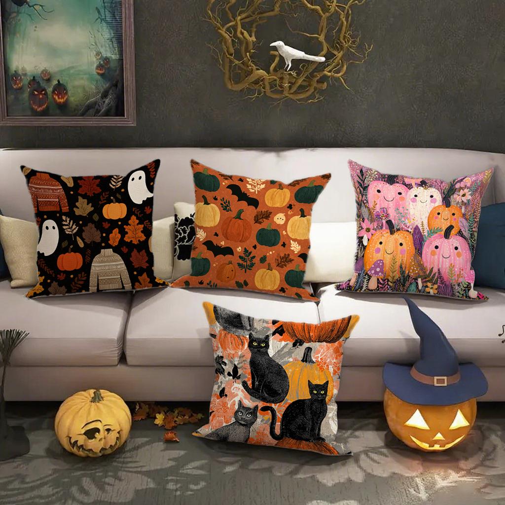 Pumpkin & Ghost Patterned Pillowcasessuitable For Sofa Car Bedroom Decorative Cushion Cover Pillow Cover