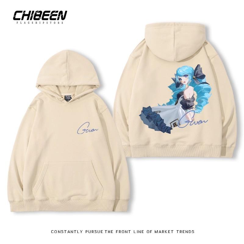 League of Legends LOL Lingluo Puppe Gwen Print Herren Kapuzensweatshirt Herbst und Winter Outdoor Plus Samt Locker Erwachsene Oberteile