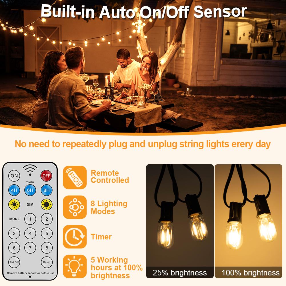 LED Solar String Light 10m 15m 18m 30m T22 Tubular Led Filament Bulb 24V Festoon Solar Garland Patio Backyard Garden Party Decor