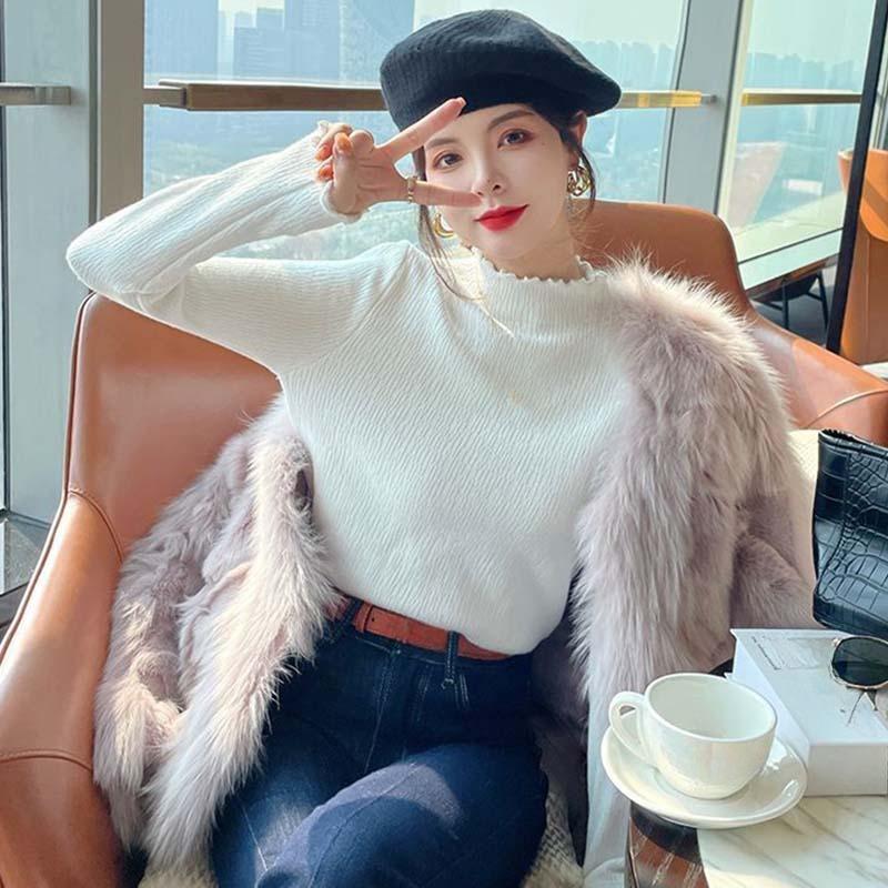 Women Winter Thicken Slim Turtlneck Sweater Plus Velvet Long Sleeve Soft Knitted Pullover Casual Thermal Knitting Bottoming Shirt
