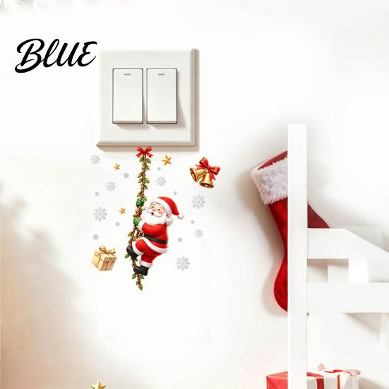 Holiday Party Wall Decor Christmas Santa Claus Light Switch Sticker with Climbing Vine Design Funny PVC Decal for Seasonal Art Home Decoration,