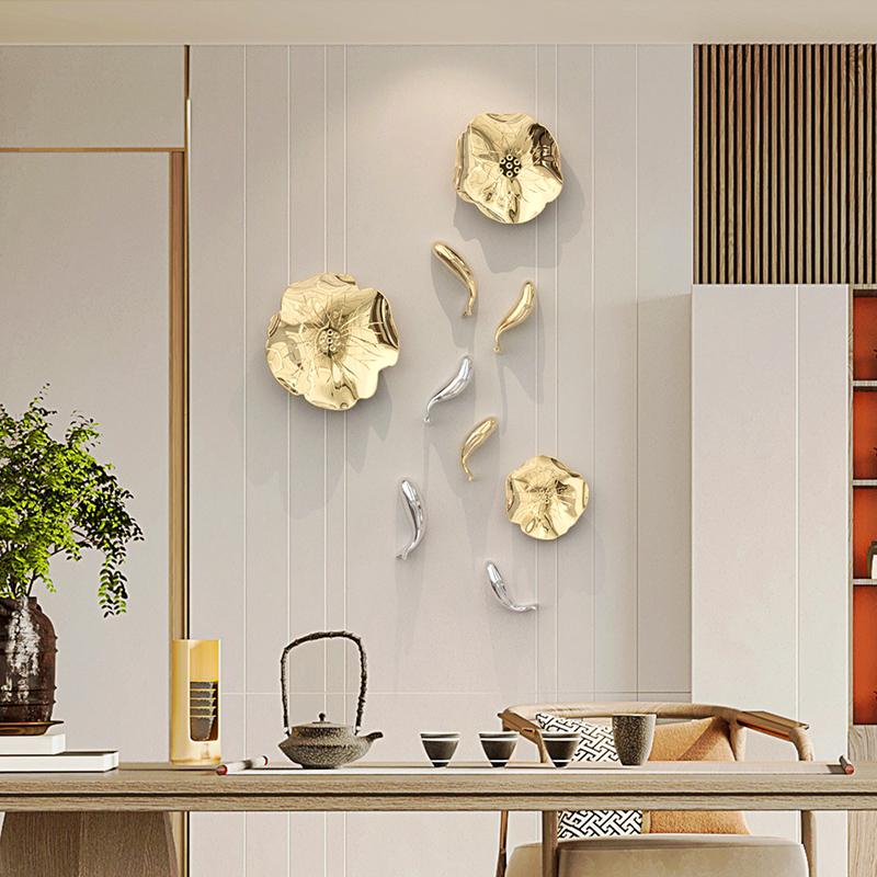 Fish-shaped Hanging Ornaments with Lotus Leaves Living Room Decorative Sofa Background Wall Metal Wall Hanging Ornaments