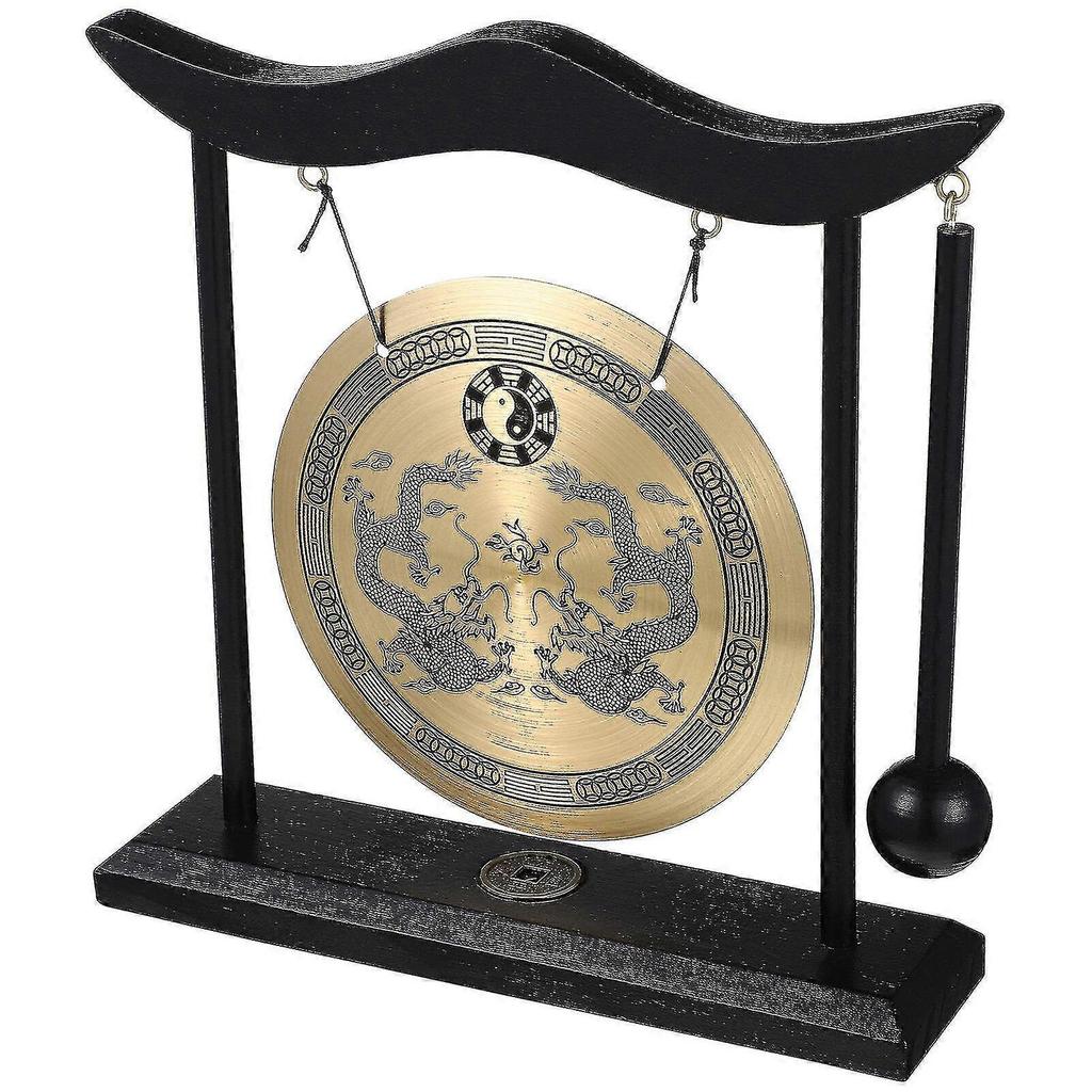Gong With Mallet Antique Ornament Chinese Style Copper Gong Handicraft Decoration - dd