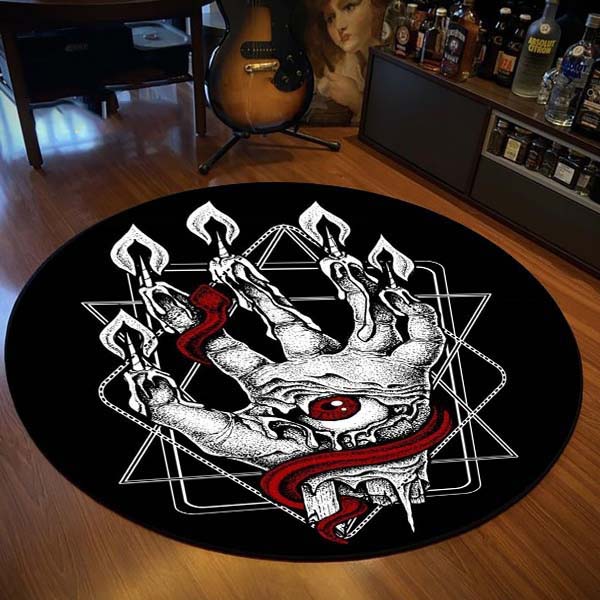 Round Rug Satanic Cat Goat Impaled Throne Area Atheist Carpet Bath Mat Black Mat Living Room Home Decoration