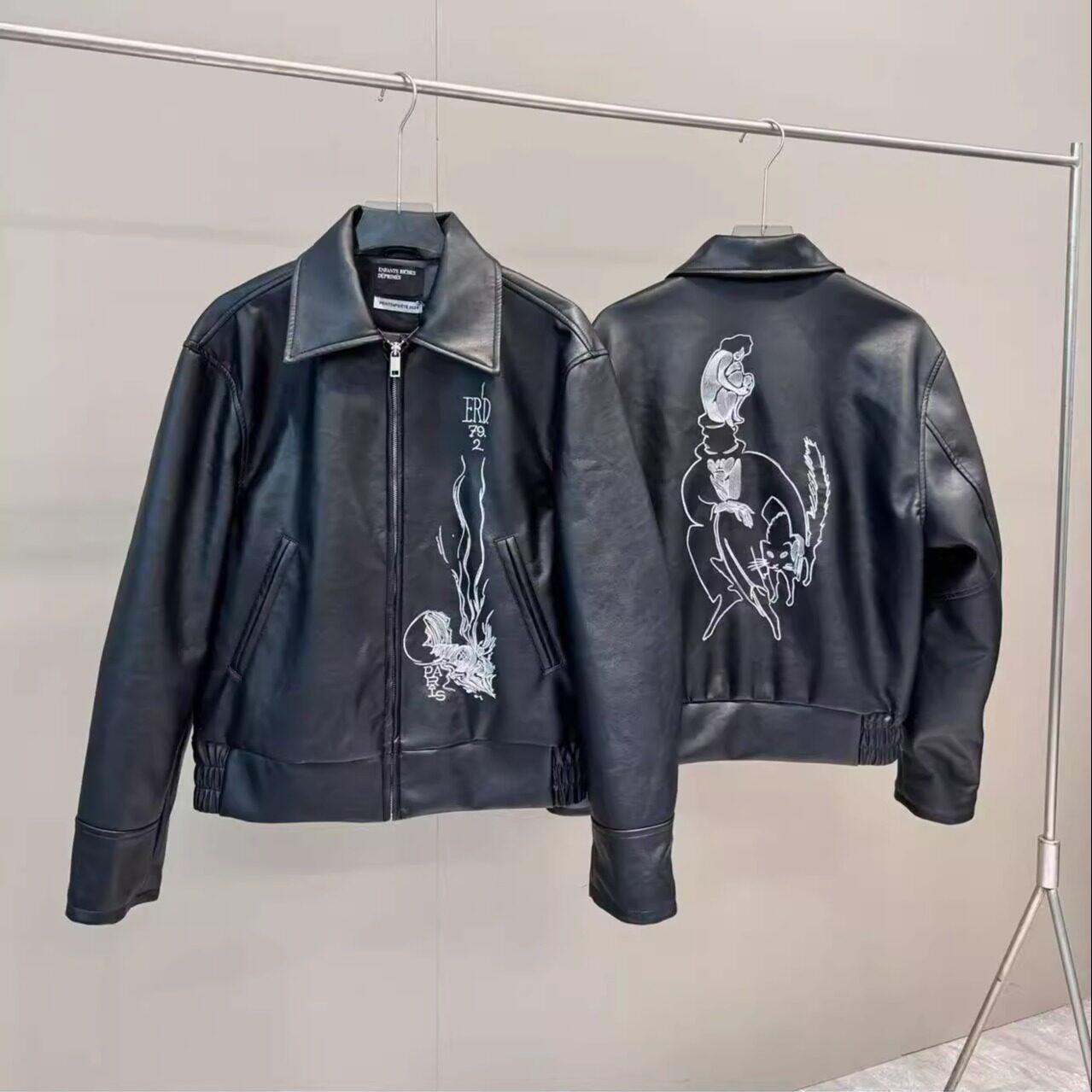 VibeStreet Heavy Industry Splash Ink Mysterious Man Embroidered Lambskin Jacket Short Jacket S чёрный