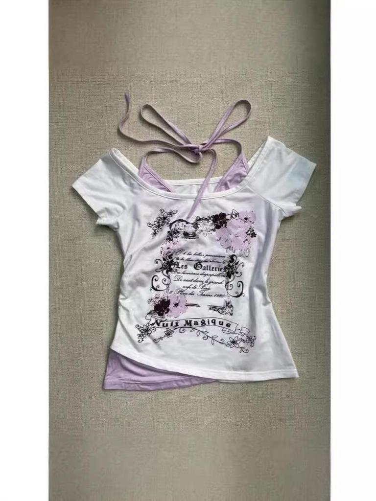 Vintage Y2K Sweet-Spicy Halter Two-Piece Style Cropped Tee