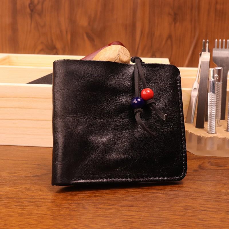 Hand Painted Vegetable Tanned Leather Wallet Men Vintage Large Banknote Cowhide Card Holder Coin Bag 12X10X2 чёрный