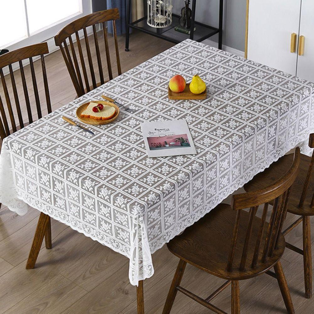 Practical Antique Lace Hollow Tablecloth European White Table Cover Universal Embroidered Floral Table Linen Afternoon Tea