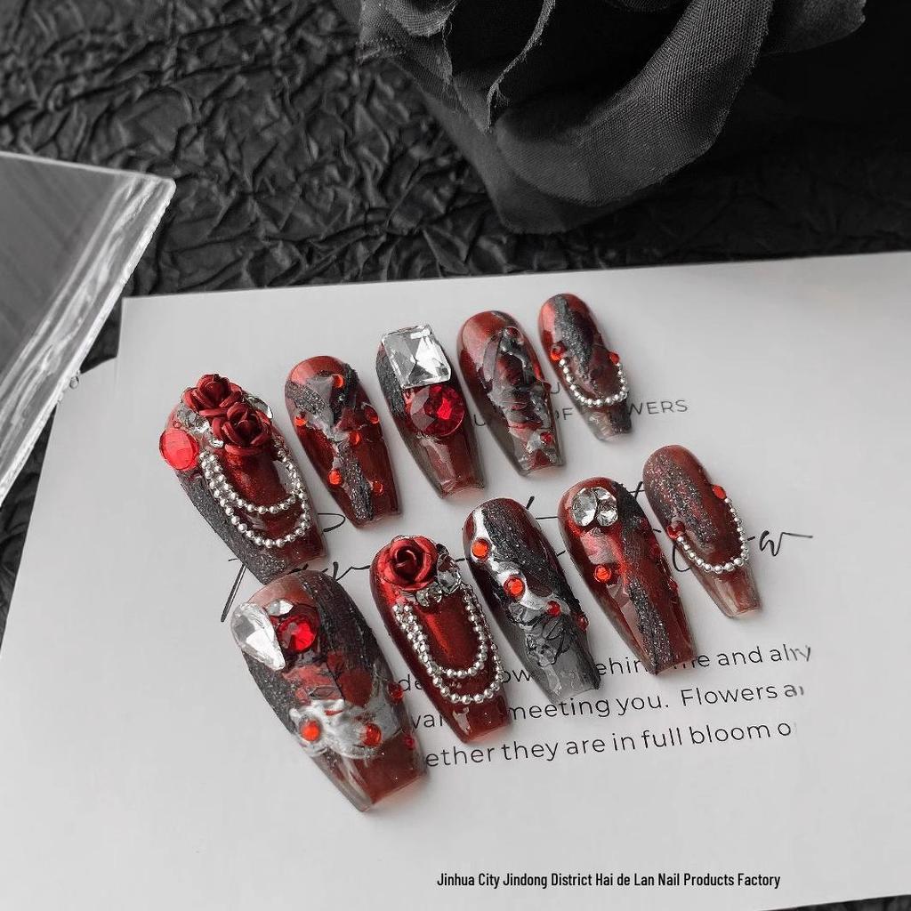 Cyberpunk Gothic Red Nails - A/W 2024 Cool Dark Millennium Nail Art