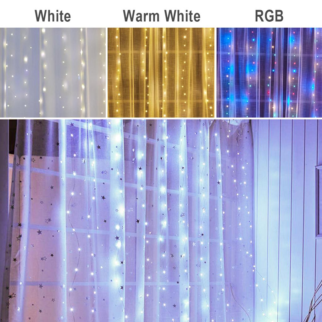 LED-Vorhang, Feenschnur, Weihnachtslicht, USB-Power, Soffitten-Girlande, Lampe mit Fernbedienung, Garten, Hochzeit, Schlafzimmer, Fensterdekoration
