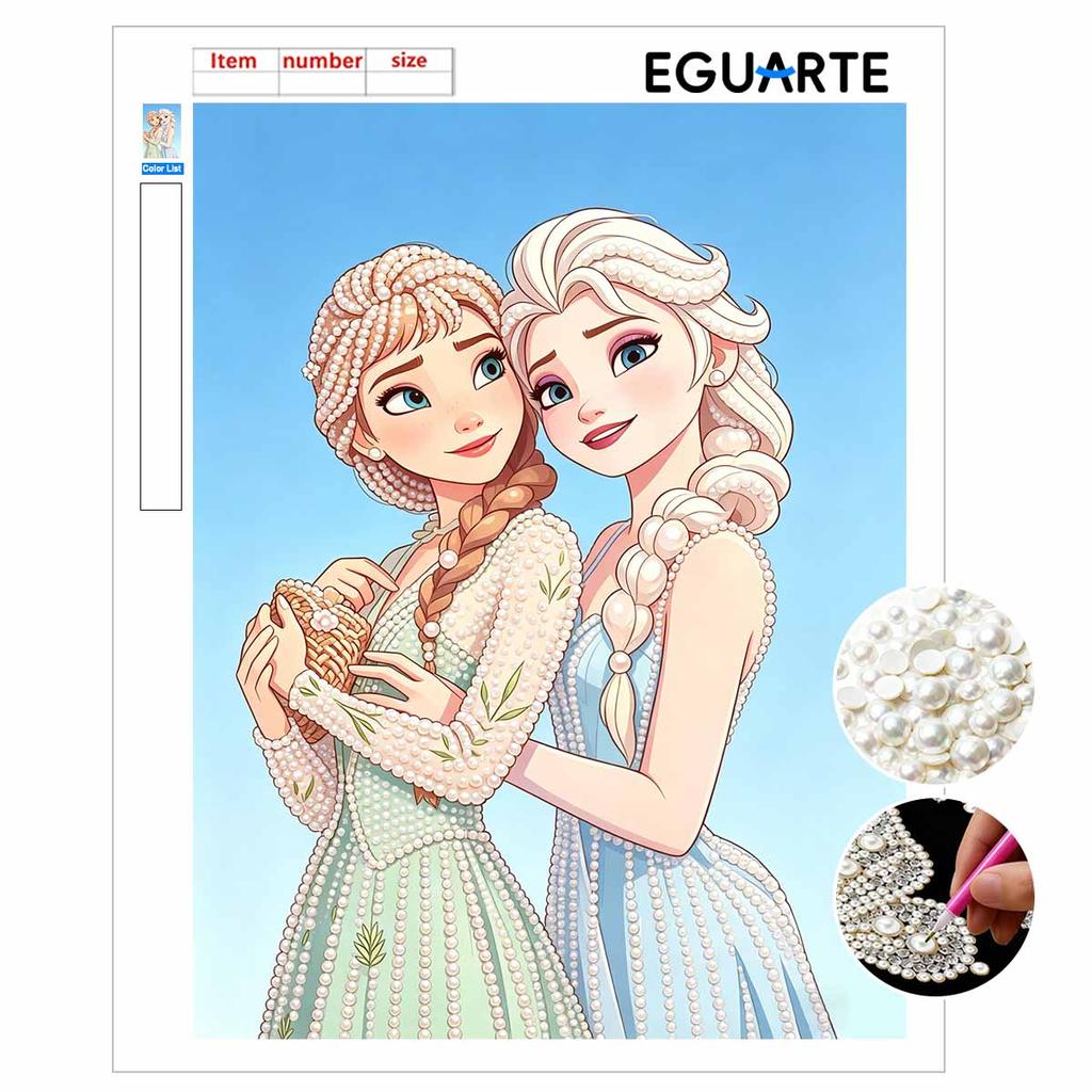 Disney Pearl Painting Frozen Anna and Elsa Sisters Handmade DIY Pearl Gem Painting Pictures Crafts Special Shape Home Wall Decoration