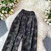 High Quality Ink-wash Acetate Satin Tie-Dye Rayon Wide-Leg Pants for Women Summer High-Waisted Slimming Loose-Fit Trousers
