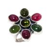 Anello Fiore in Argento Sterling 925 con Pietra Naturale Multi Tormalina Misura 7 US
