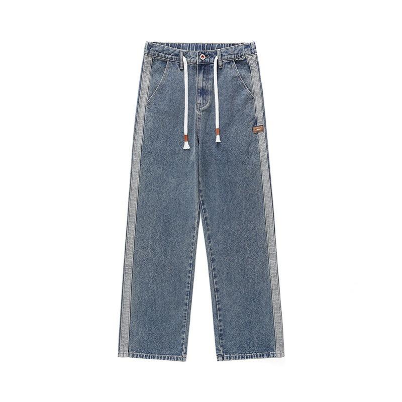 Spring High Street Loose Straight Wide-leg Jeans Men's Floor Pants Semi-elastic Waist