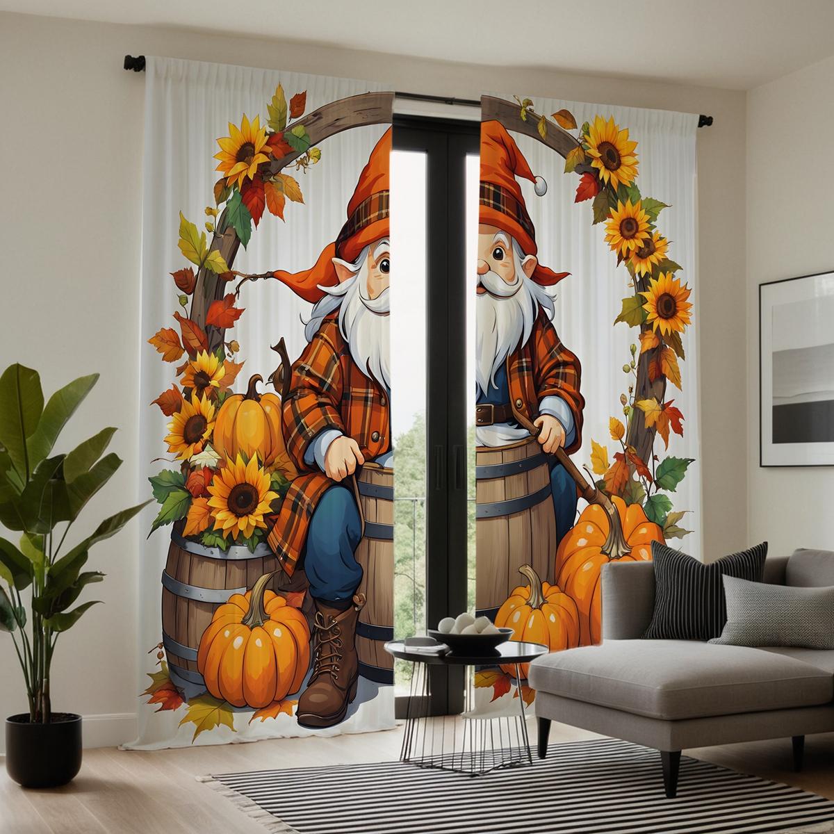 

2 шт. HD Хэллоуин Тыква Старик Подсолнух занавеска Желтая завязка цифровая печать занавеска Домашнее украшение стиль Украсьте гостиную W52H63inchW132H160cm