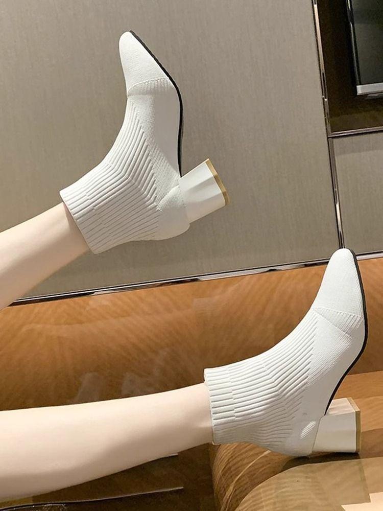 Fashion Booties Knit Elastic Elegant With Medium Heels Women's Ankle Boots Yellow Chic High Quality New In Hot Sale Female Short Shoes
