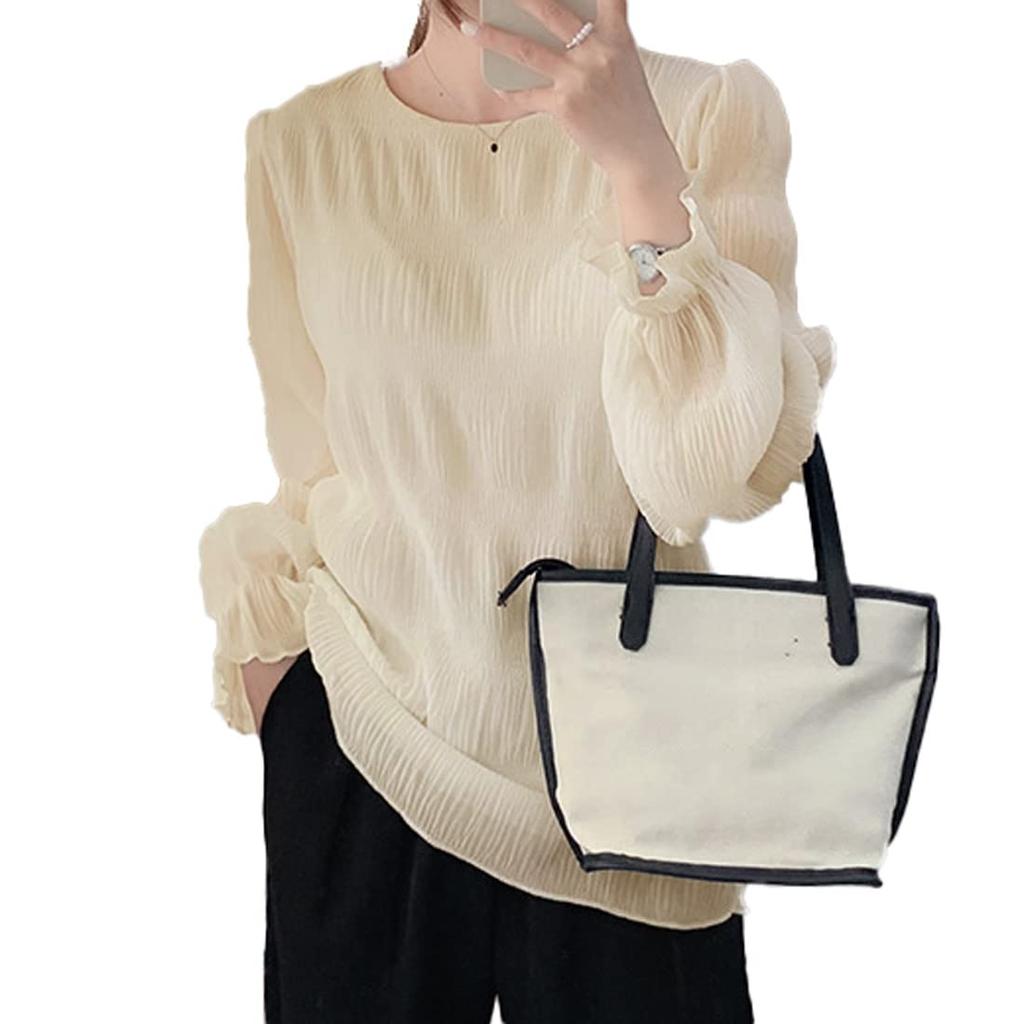 AICA Sheer Pullover Chiffon Shirred Candy Long One Size To Ecru Beige Blouse, Blouse, Blouse, Top, Sleeves, Collarless, Sleeves, Thin, Cool, Sheer,