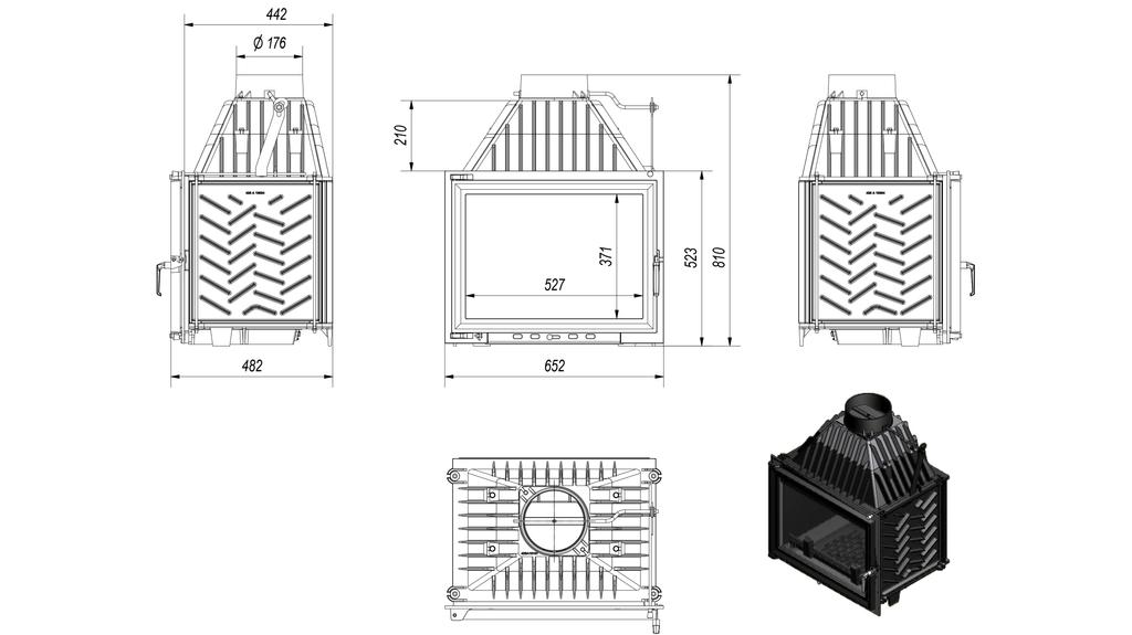 Cast iron fireplace KRATKI ZUZIA 15 kW Ø 180