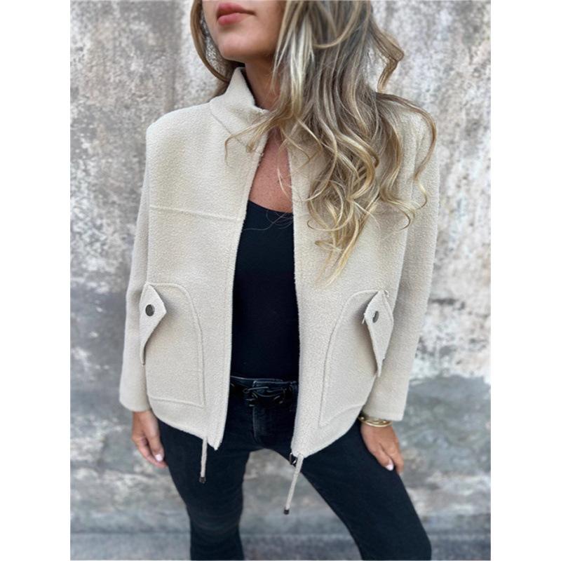 Women S Casual Wool Blend Lapel Tie Fake Pocket Blazer Coat