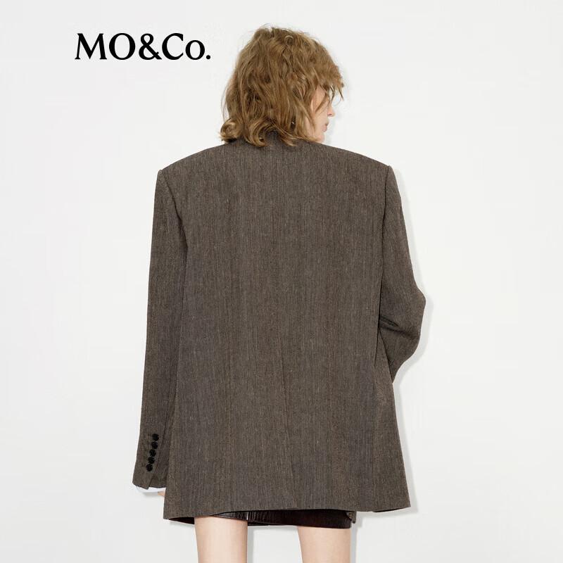 MO&Co. Vintage Textured Linen Blend Padded Shoulder Blazer
