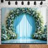 2D Light Blue Wedding Backdrop Floral Arch Ceremony Photography Background