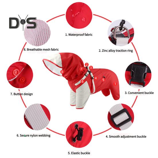 Pet Raincoat Hooded Dog Rain Jacket Double Layer Waterproof Poncho Outdoor Rainwear Clothing for Small Medium Dogs