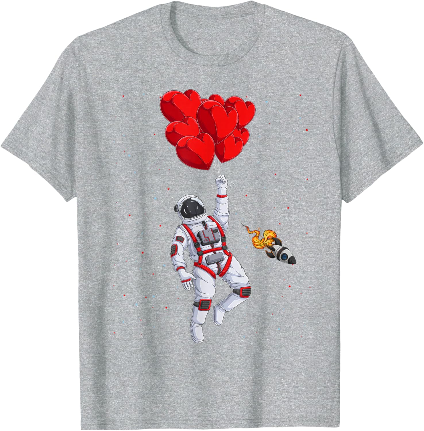 

Romantic Astronaut Flying with Heart Balloons Space Graphic Tee Casual Cotton T-Shirt for Men 4XL
