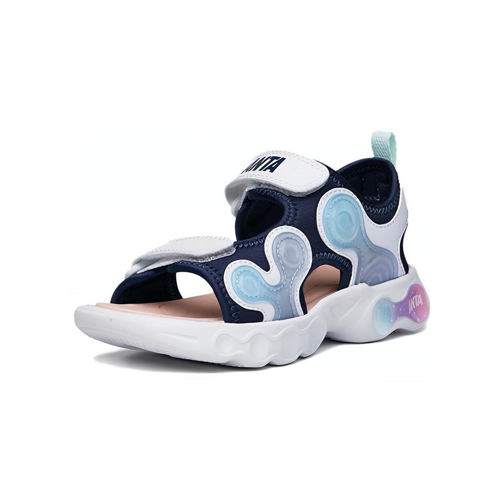 Anta Kids Asymmetric 1 Wear-Resistant Breathable Sandals Kids Sandals Black White Blue 322229912-1