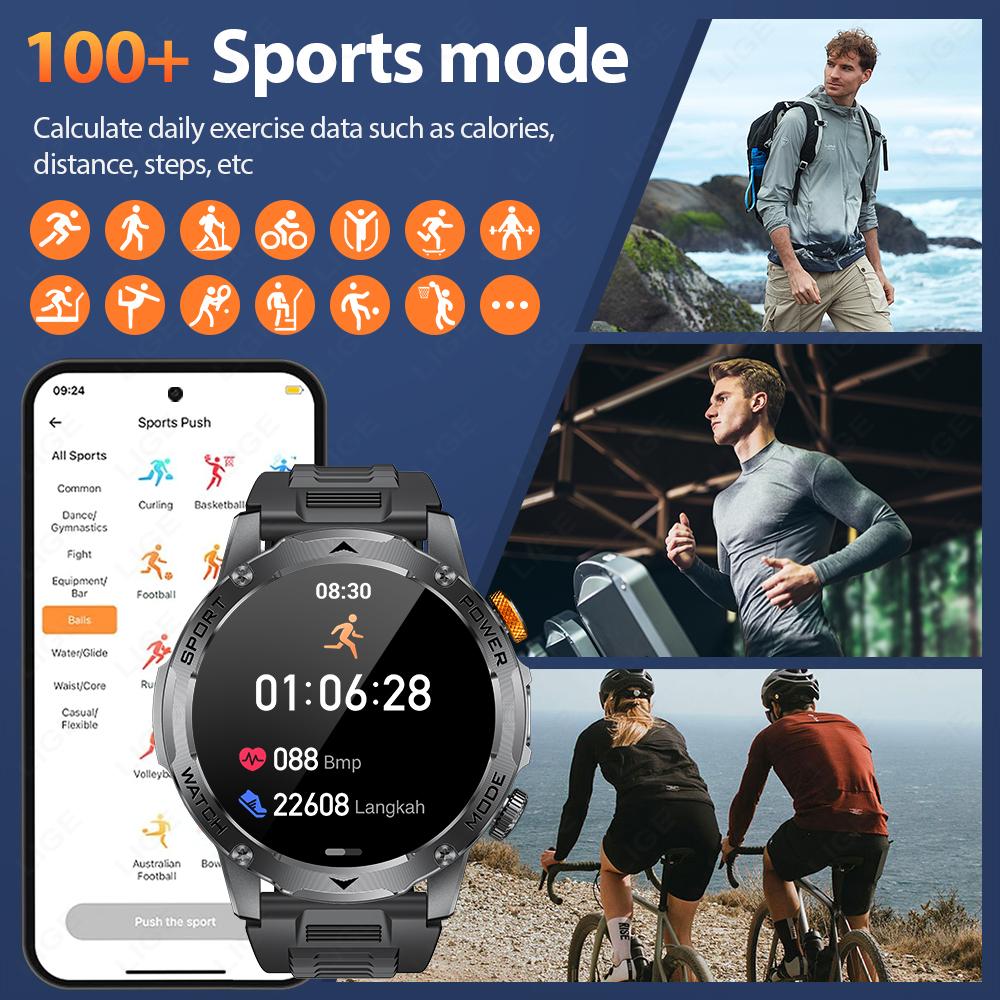 LIGE New 1000mAh Capacity Battery Smart Watch LED Flashlight Outdoor Mountain Climbing Cycling Sports Health Monitor Smartwatch