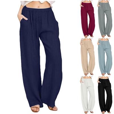 Women's Casual Straight Leg Pants Solid Color Casual Long Pants With Pockets