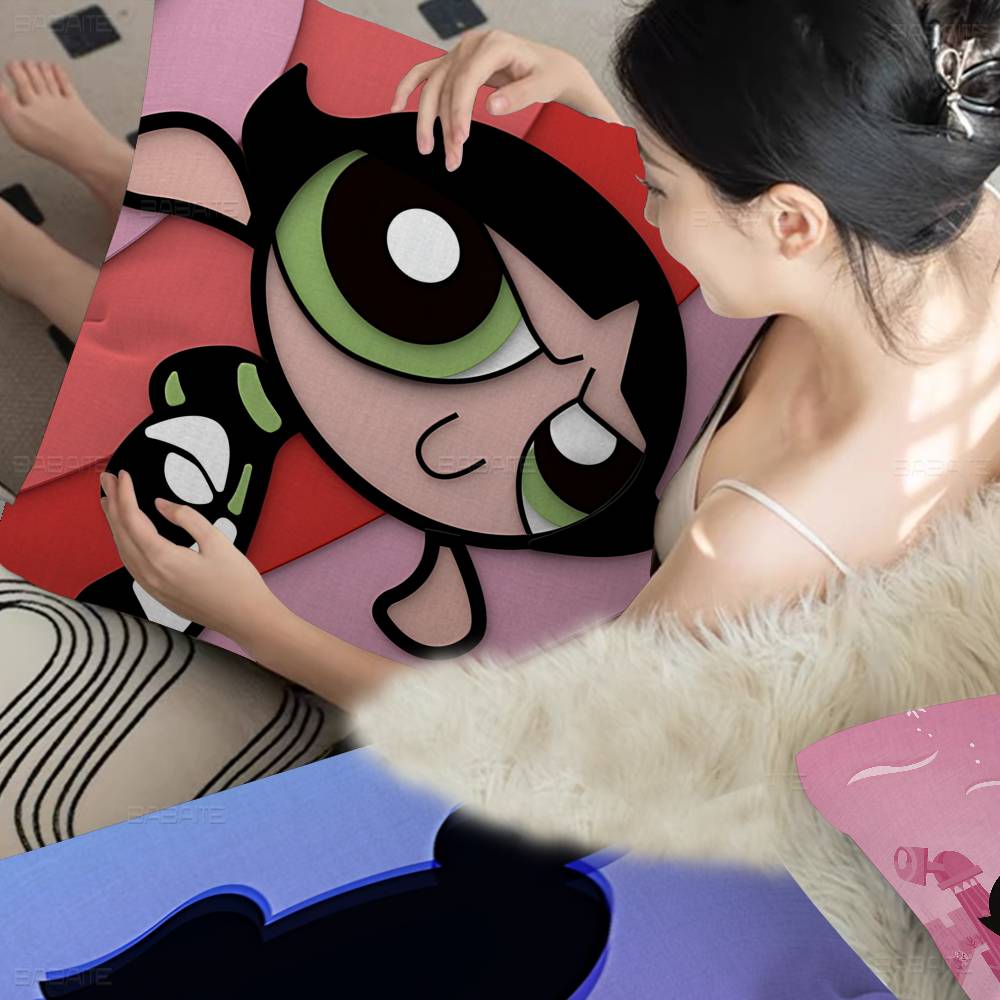 Cute Powerpuffs-Girls Classic Anime Cushion Cover Inches Farmhouse Decor Home Throw Pillow Covers For Couch Decorations