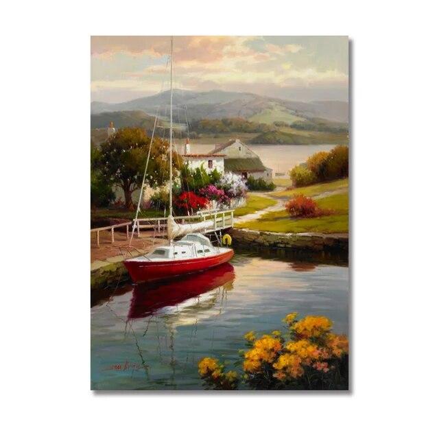

A2 A3 A4 Пейзажный Плакат Лодка Залив Пляж Холст Картина Классический Домашний Декоративные Настенные Картины Печать Куадрос Без Рамки Без Рамки 21*30cm
