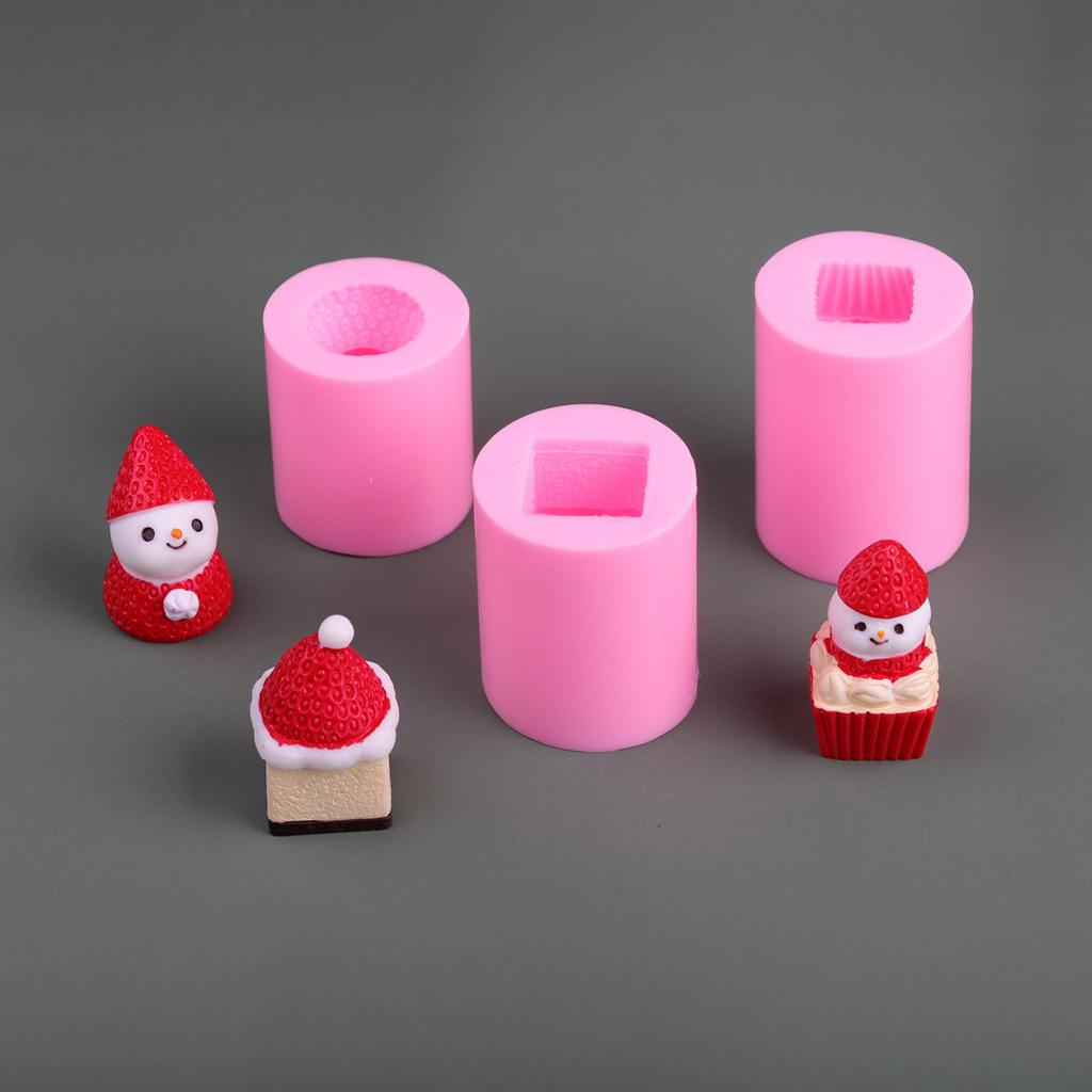 Cartoon Candle Silicone Molds Christmas Theme Strawberry Cake Snowman Candle Mould for DIY Christmas Craft Decorations