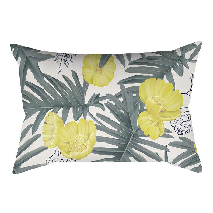 Home Flower and Green Plant Rectangular Waist Pillowcase, Peach Skin Velvet Digital Printed Throw Pillow, Office Waist Cushion Cover