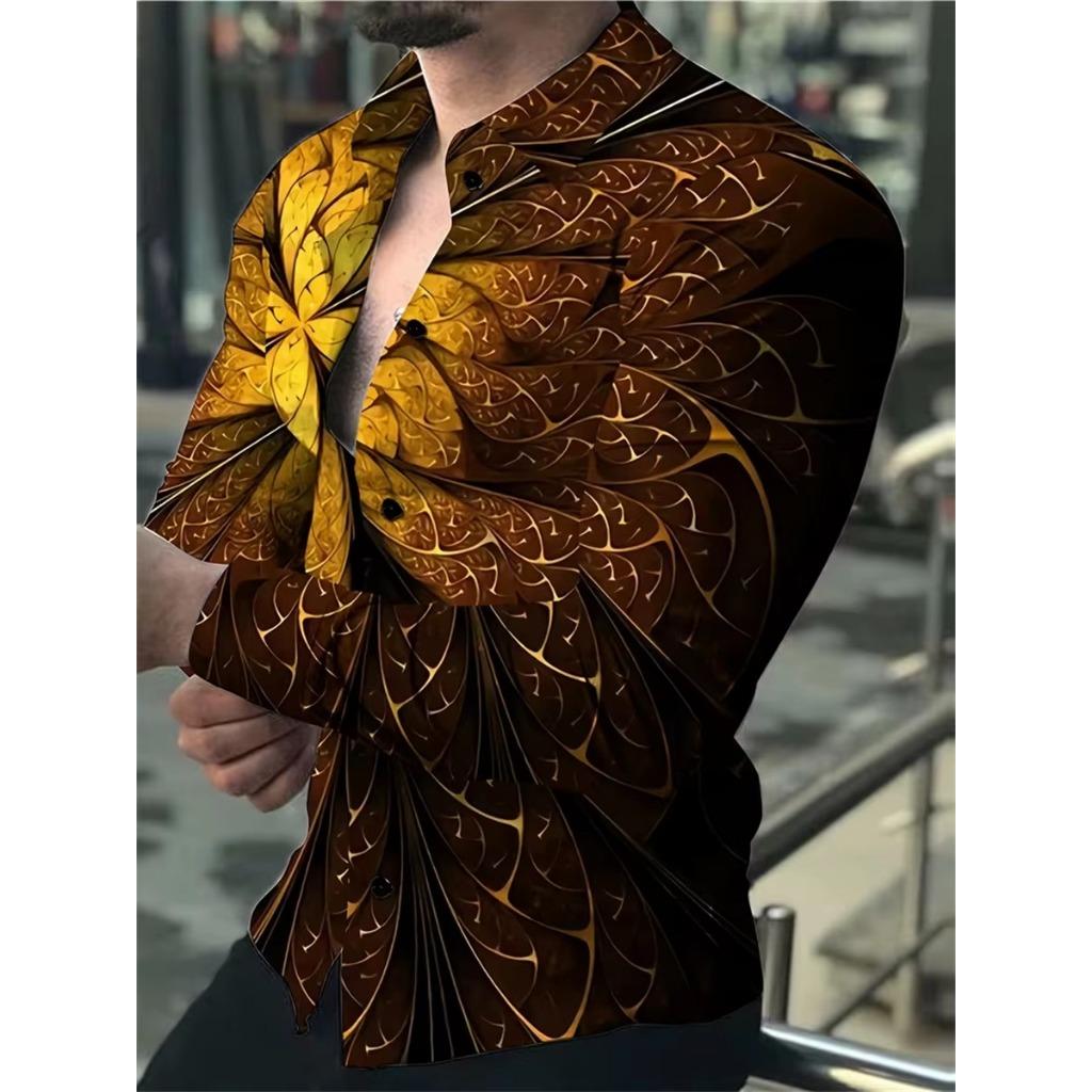 Men Clothes Fashion Long Sleeve 3D Digital Print Shirt