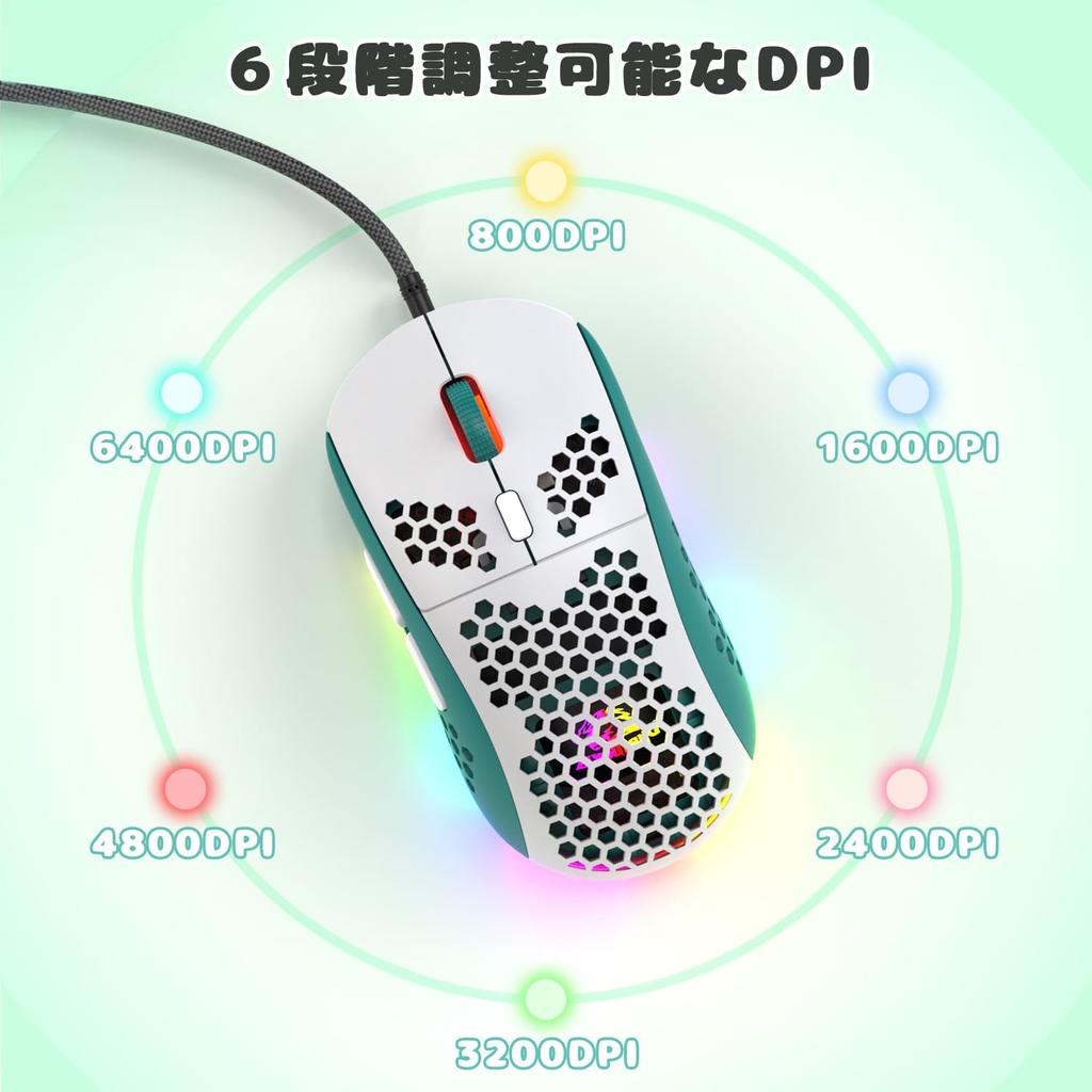 MAMBASNAKE M8 Gaming Mouse Honeycomb Design 69g Ultra Light RGB Wired Mouse 6 Level DPI Adjustment USB Connection Port Programmable 7 Buttons