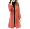Women Work Solid Vintage Winter  Long Sleeve Button Woolen Jacket Coat