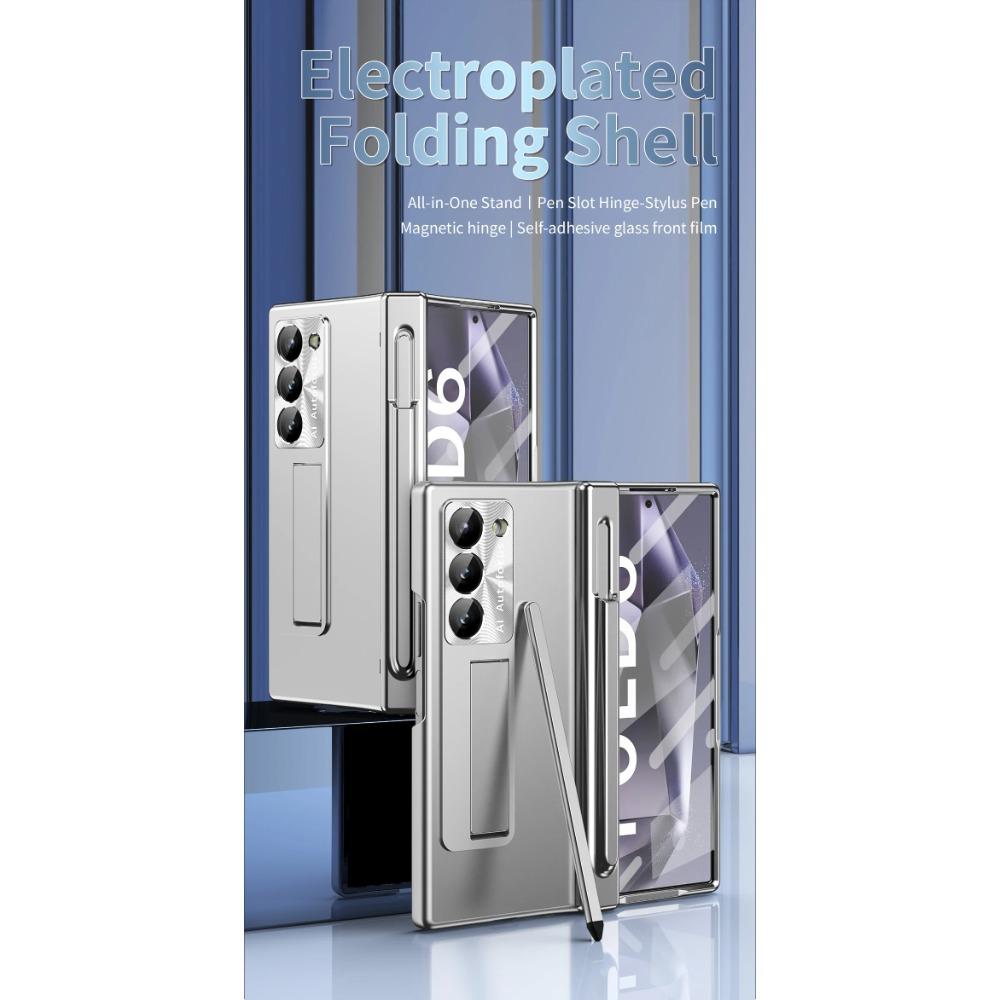 Military Armor with Touch Pen Holder Case for Samsung Galaxy Z Fold 6 5 4 3 Case Hinge Magnetic Plating Kickstand Stand Shockproof Full Cover