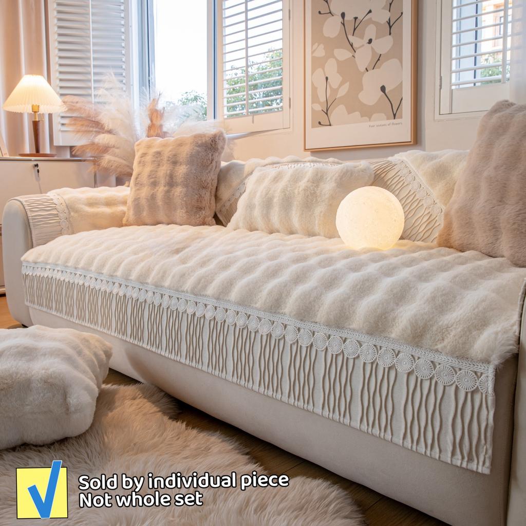 Samt Saumdekor Verdicken Imitation Kaninchenfell Plüsch Sofabezug Rutschfest Sofa Handtuch Couch Kissenbezug für Wohnzimmer