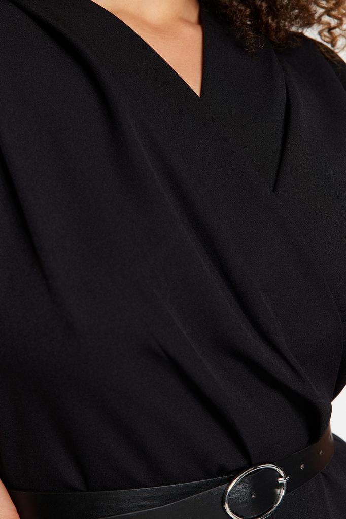 Women's Fashion Emerald Green Belted Double Breasted Collar Plus Size Woven Jumpsuit