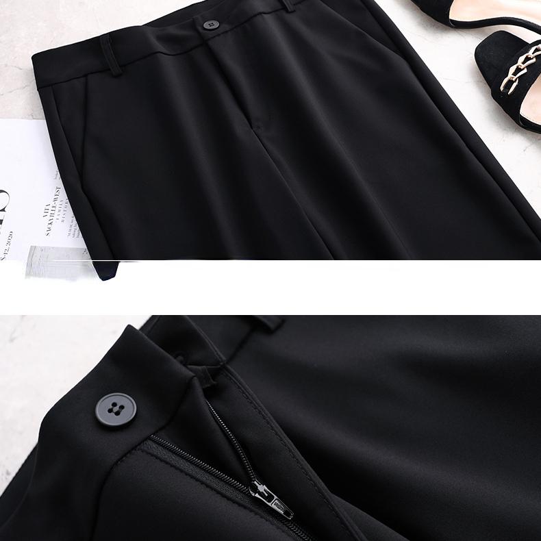 Fashionable Women's Black High-Waisted Nine-Point Stretch Suit Pants