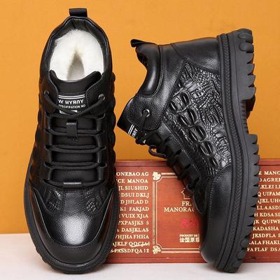 Chunky Classic Black Leather Men'S Snow Boots Winter New Super Thick Plush Warm High-Top Outdoors Hiking Sport Male Shoes